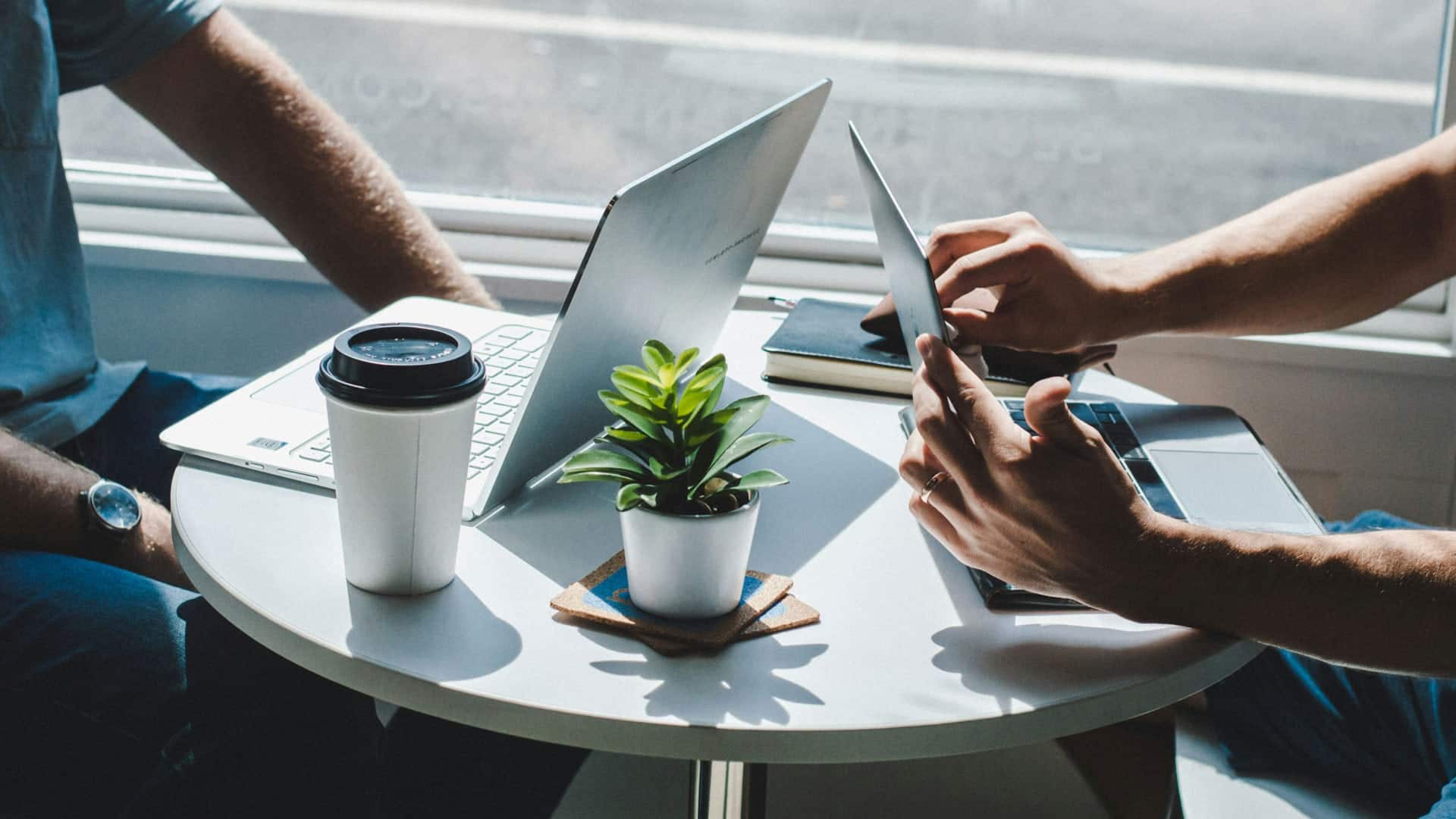 Two people practicing an interview