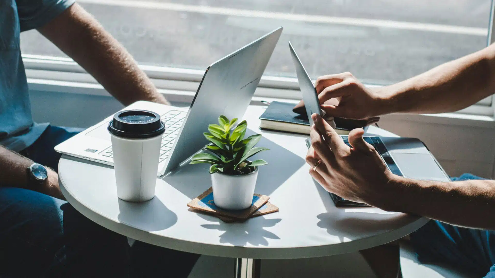 Two people practicing an interview